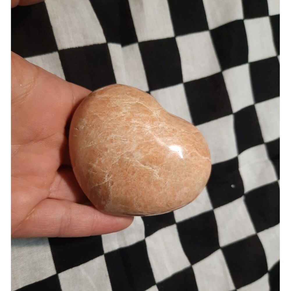 Natural Polished Carved Peach Moonstone Crystal Heart
